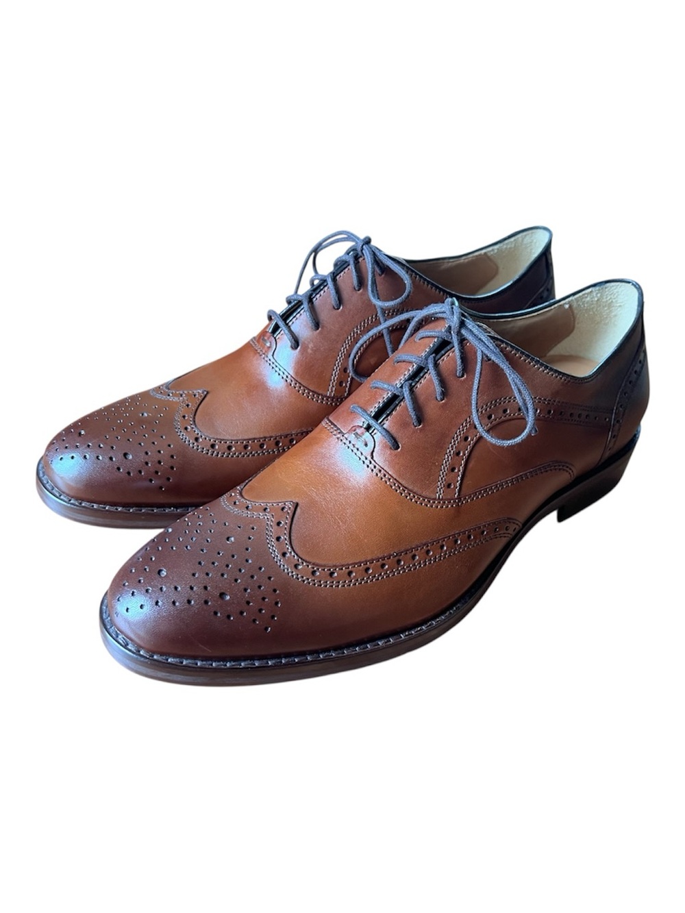 JOHNSTON & MURPHY NEW Mens brown leather sheepskin wingtip oxford dress shoes